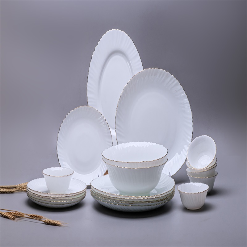 27G  &  Dinner Set with golden line Heat Resistant Opal Glassware